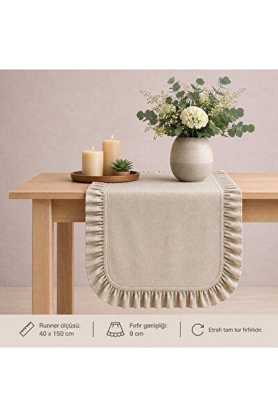 Original Co Organik Ham Keten Fırfırlı Masa Runner 40x150 cm - Buldan Dokuma ...