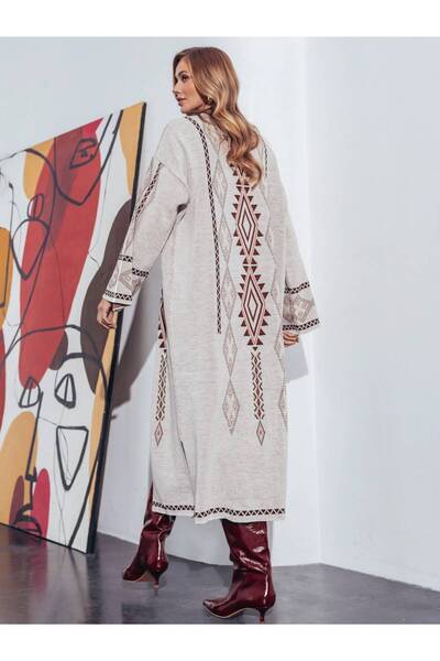 Lavanta Tekstil Geometric Ethnic Pattern Long Cardigan