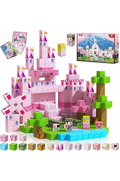MINECRAFT Blocuri Magnetice tip Puzzle 3D, 100 buc, Set de construcție Castel...