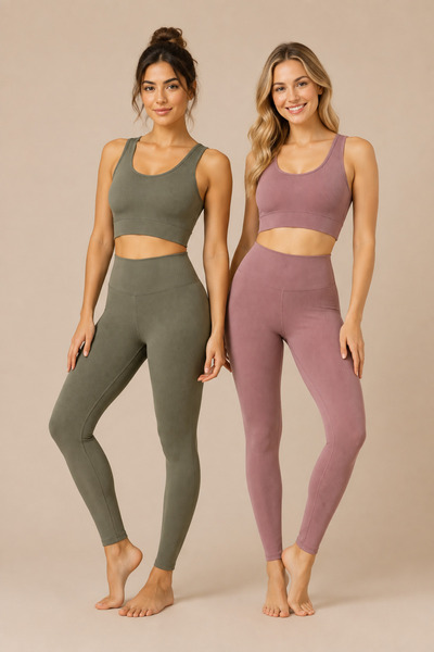 Nymora Women's Padded Ribbed Crop High Waist Leggings Sports Set 2-Piece Plum...