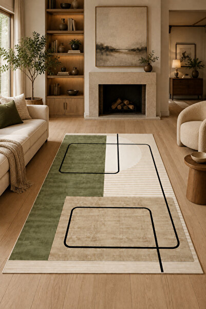 DECOVİST HOME Kaymaz Taban Makinede Yıkanabilir Leke Tutmaz Salon Halısı – Ko...