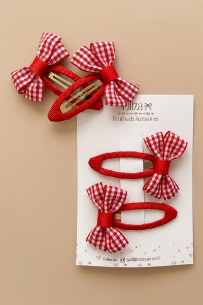 Liliza Accessories Kırmızı Pötikareli 2li Çocuk Çıtçıt Toka Seti
