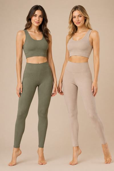 Nymora Women's Padded Ribbed Crop High Waist Leggings Sports Set 2-Piece Çağl...