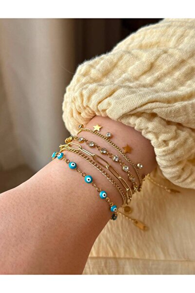 D&Z ACCESSORİES soft bileklik seti | gold rengi dörtlü bileklik | yıldızlı & ...