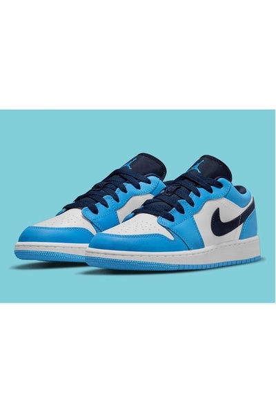 Nike Air Jordan 1 Low Blue Black White UNC Shoes 553560-144 (GS) Youth Size 6Y