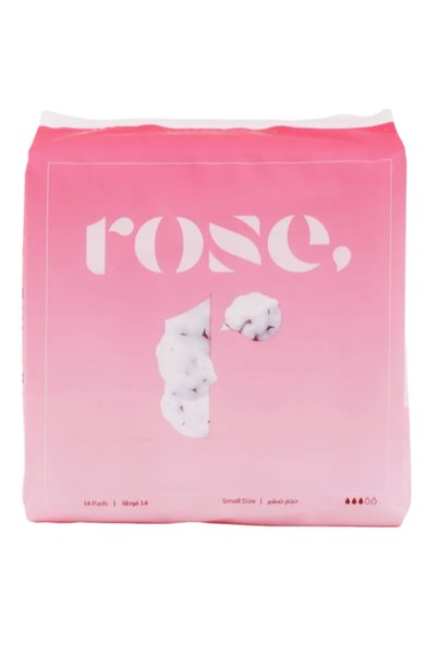 Rose فوط قطنية عضوية صغيرة الحجم للحماية من النزيف المتوسط، 14 فوطة