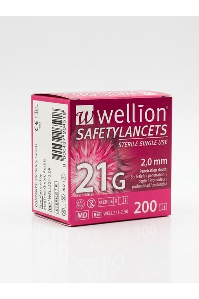 WELLİON Safety Lancets 21G 200 Count Sterile Single Use Blood Sampling Lancet...