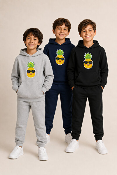 han elegant 6-Piece Pineapple Printed Hooded Kangaroo Pocket 2-Thread Seasona...