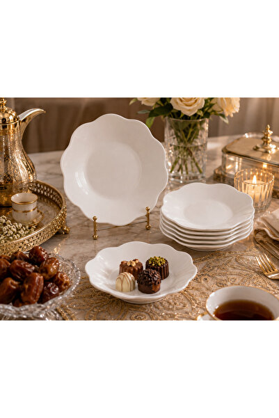 Dania صحون أركوبال طقم صحون تقديم أبيض 6 قطع – مقاس 17.5 سم – تصميم وردة بحوا...