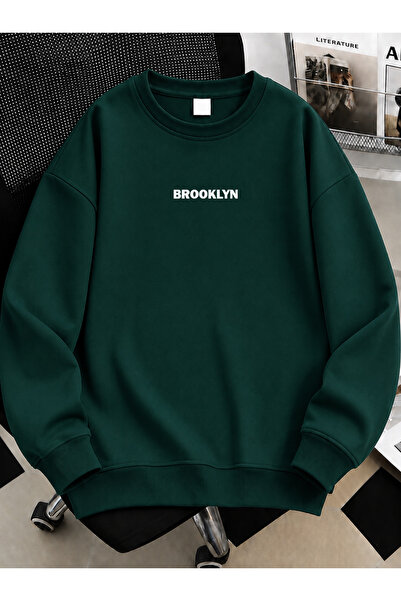 MODARİCH Unisex Kadın/Erkek Brooklyn Renkli Özel Baskılı Oversize Bisiklet Yaka Pamuklu Sweatshirt