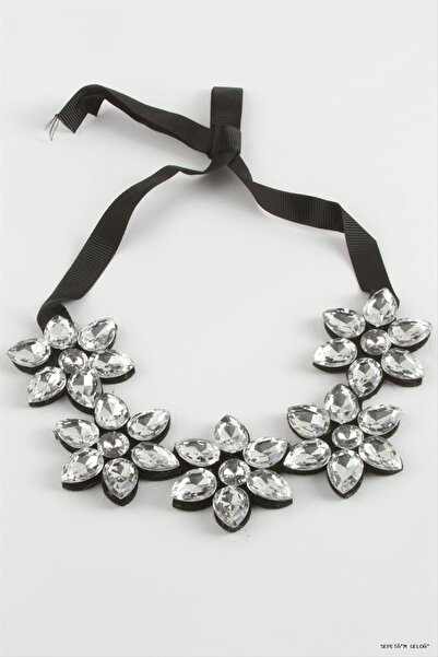 ZERO LAND Spt-Gld Flower Stone Collar Necklace (124318) Silver Color