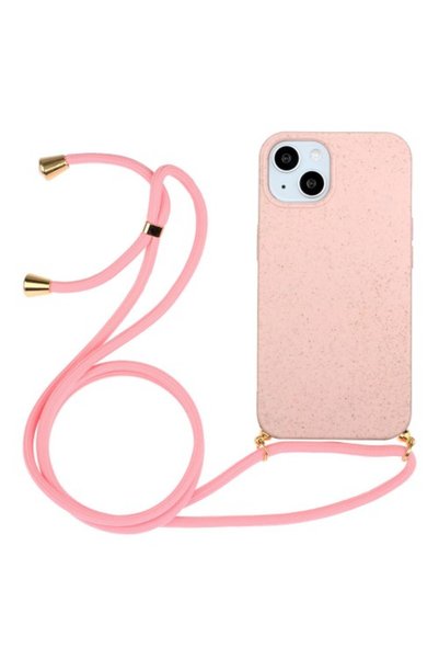 OEM Θήκη TPU σιλικόνης με κορδόνι λαιμού για iPhone 15 - Ροζ