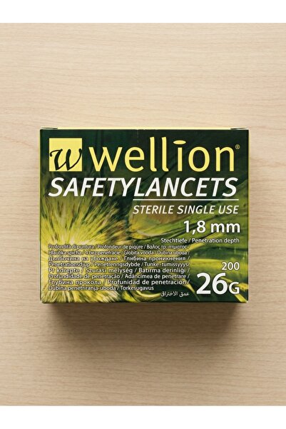 WELLİON إبر سحب الدم الآمنة 26G، 200 قطعة، معقمة للاستخدام مرة واحدة، عمق اختراق 1.8 مم، إبر اختبار السكر غير المؤلمة لمراقبة مستوى الجلوكوز في الدم، طقم اختبار السكري