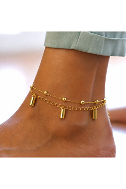 Vitastyle Gold Color Anklet with Chain and Bar Detail, 2-Piece Anklet