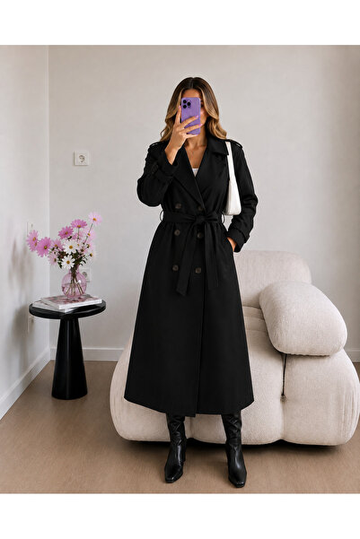 Ekim Store Lined Buttoned Belted Long Trench Coat