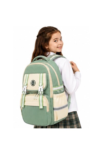 woomino Green Cream Multi-Compartment Middle School School Bag – Large Volume...