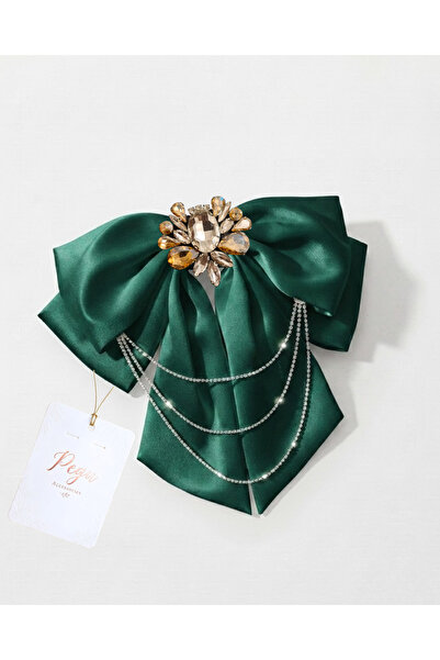 pegu baby collection Royale, Emerald Green Satin Ribbon Bow Hair Clip, Automa...