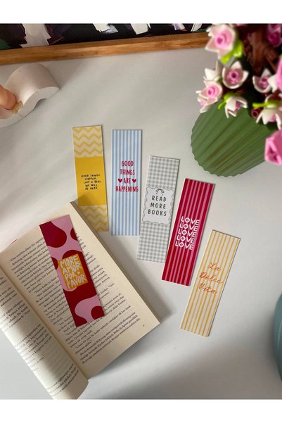tinystoriestr Renkli Desenli Motto Kitap Ayracı 6 Adet