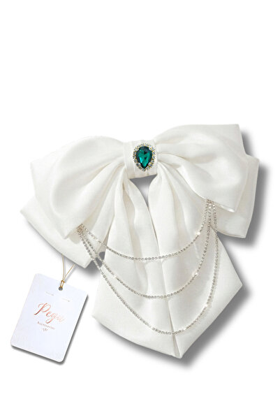 pegu baby collection Royale, White Satin Ribbon Bow Hair Clip, Automatic Hair...