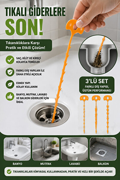 Tor Store 3’lü Gider Açıcı Aparat Küvet Banyo Balkon Gideri Tırtıklı Esnek Sa...