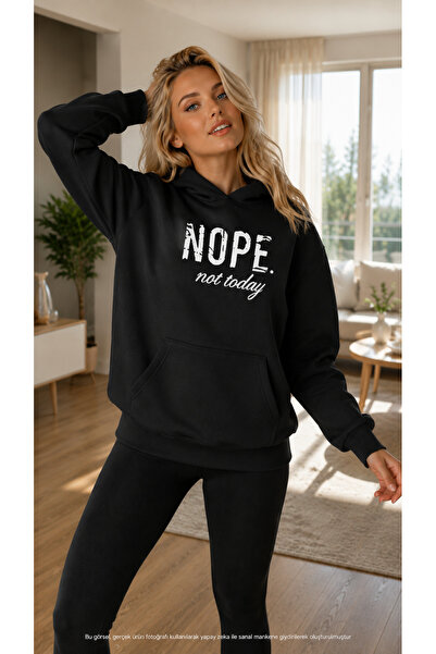 caddekombin Women's Nope Not Today Written Hooded Cotton Casual Sweatshirt wi...