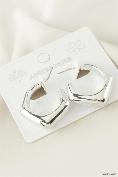 ZERO LAND Spt-Gld Oval Plastic Earrings (130502) Silver Color