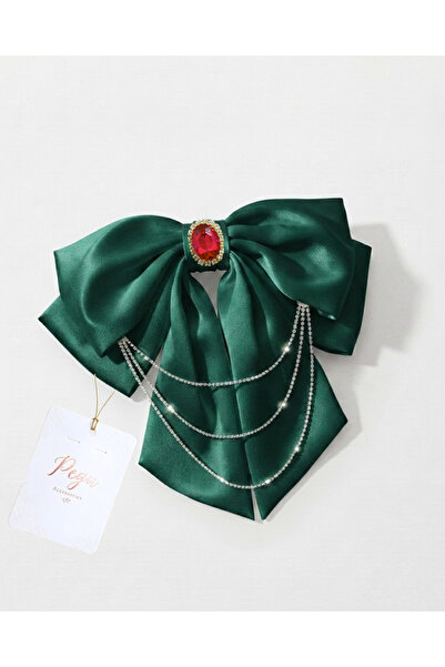 pegu baby collection Royale, Emerald Green Satin Ribbon Bow Hair Clip, Automa...