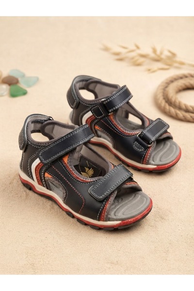 nuh kids Sandale pentru băieți din piele naturală bleumarin cu velcro