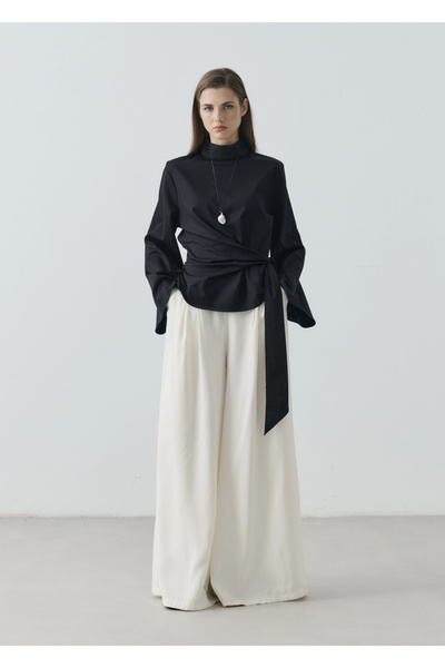 MODA AKSA 7192 BEL BAĞLAMALI BLUZ SİYAH