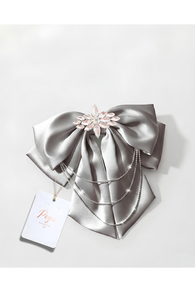pegu baby collection Royale, Gray Satin Ribbon Bow Hair Clip, Automatic Hair ...