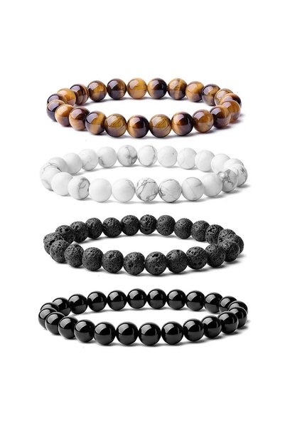 c-bhadu naturel Natural Stone 8mm Set of 4 Gorgeous Semiprecious Black Onyx L...