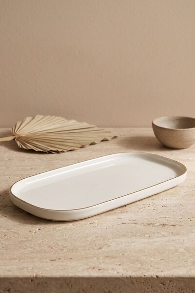 RUBİ PORSELEN Modern Gold Gilded Cream Porcelain Boat Serving Plate 30 cm