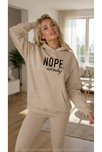 caddekombin Women's Nope Not Today Written Hooded Cotton Casual Sweatshirt wi...