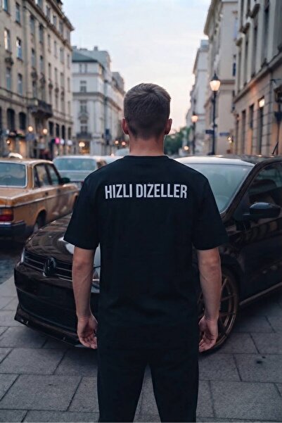 CAST MEN COLLECTİON Men's Black Fast Drones Vehicle Printed T-Shirt