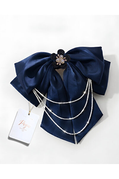 pegu baby collection Royale, Dark Blue Satin Ribbon Bow Hair Clip, Automatic ...