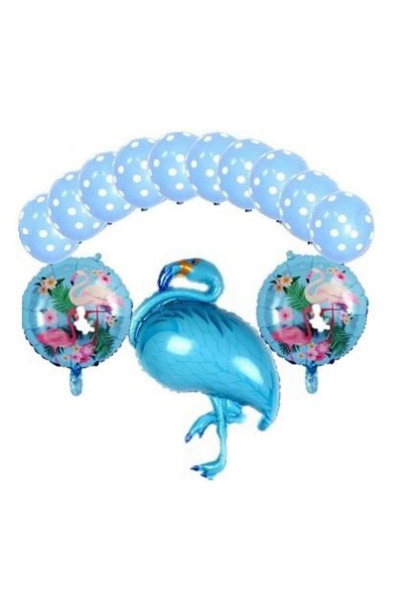 Mavi Flamingo desenli folyo balon seti