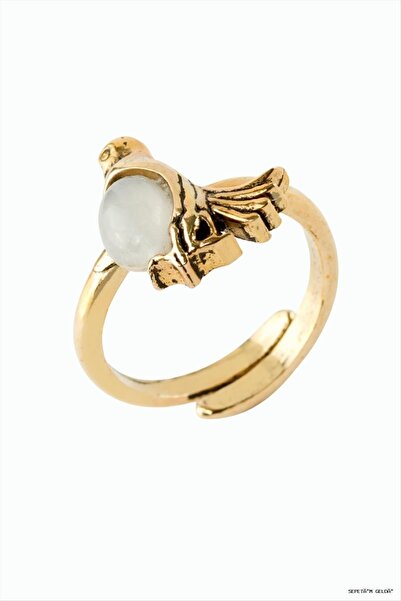 ZERO LAND Spt-Gld Bird Natural Stone Authentic Ring (131759) Pink Quartz