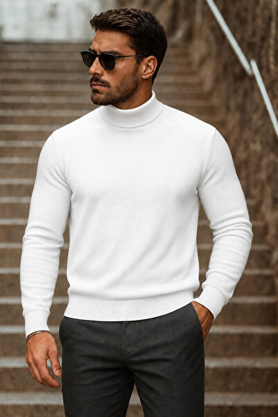 comstar Men's Half-Throat Premium White Knitwear Sweater