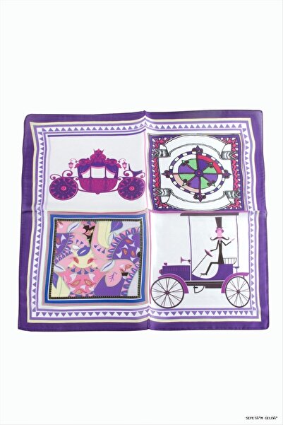 ZERO LAND SPT-GLD Pusula Eșarfă din șifon Zr cu model Căruță cu cai 50x50 (13...