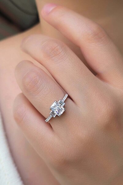 MorMajor Silver MOZANİT MİNİ DİKDÖRTGEN TAŞLI GÜMÜŞ YÜZÜK