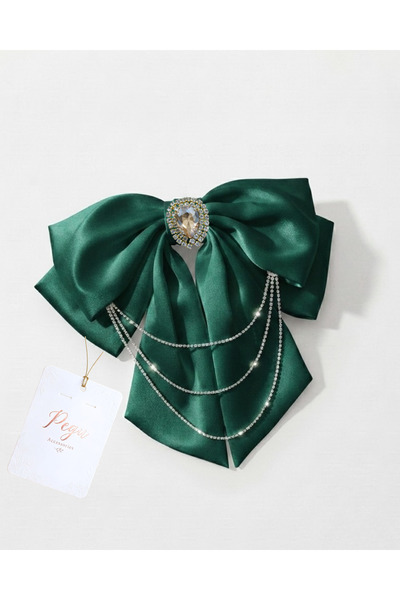 pegu baby collection Royale, Emerald Green Satin Ribbon Bow Hair Clip, Automa...