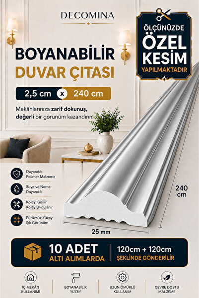 MİVA KONSEPT Dekoratif GÜMÜŞ Duvar Çıtası (En:2.5cm-Boy:240cm)