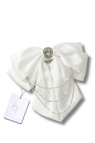 pegu baby collection Royale, White Satin Ribbon Bow Hair Clip, Automatic Hair...