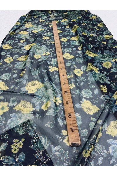 Yiğit Kumaş Patterned Chiffon Fabric - Yellow Floral Pattern