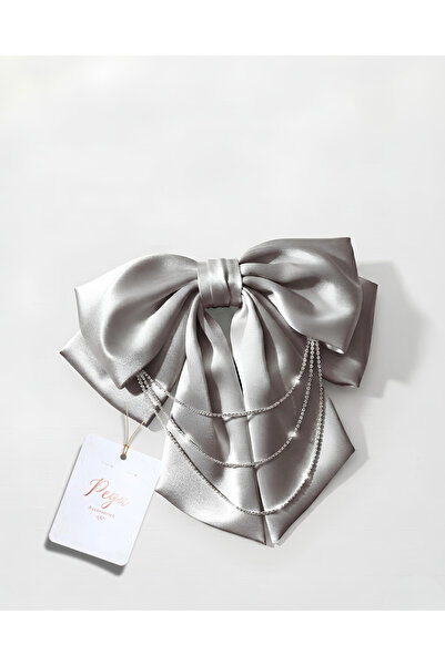 pegu baby collection Royale, Gray Satin Ribbon Bow Hair Clip, Automatic Hair ...