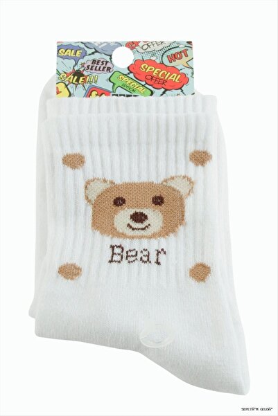 ZERO LAND Spt-Gld Teddy Bear College Socks (125714) 8X28 White