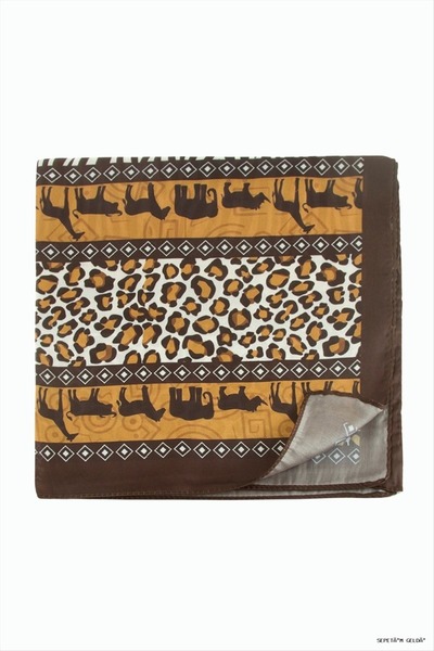 ZERO LAND Spt-Gld Leopard Patterned Zr Chiffon Scarf 50X50 (141401) cm Brown