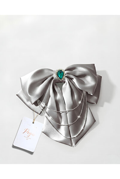 pegu baby collection Royale, Gray Satin Ribbon Bow Hair Clip, Automatic Hair ...