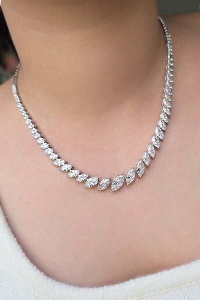 MorMajor Silver YARIM TUR MOZANİT MARKİS JAELA GÜMÜŞ KOLYE