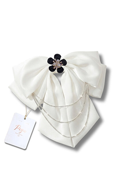 pegu baby collection Royale, White Satin Ribbon Bow Hair Clip, Automatic Hair...